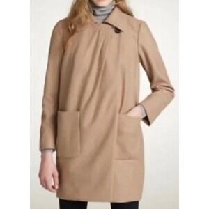 J.Crew Nello Gori Preppy Wool Cashmere Blend Asymmetrical Coat Tan Brown SZ 2
